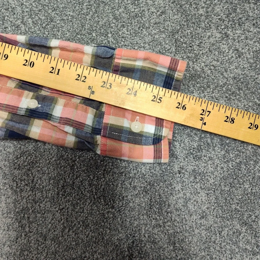 J Crew Mens Summer Plaid Button Down Long Sleeve Shirt Size M Peach Navy Cotton